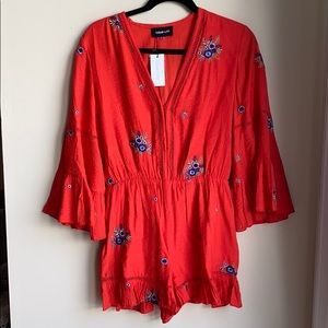 Vici Floral Embroidered Romper NWT